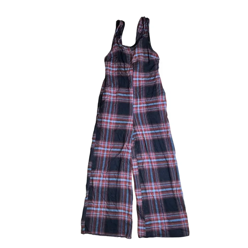 Free People Plaid Red/Black Jumpsuit Size S